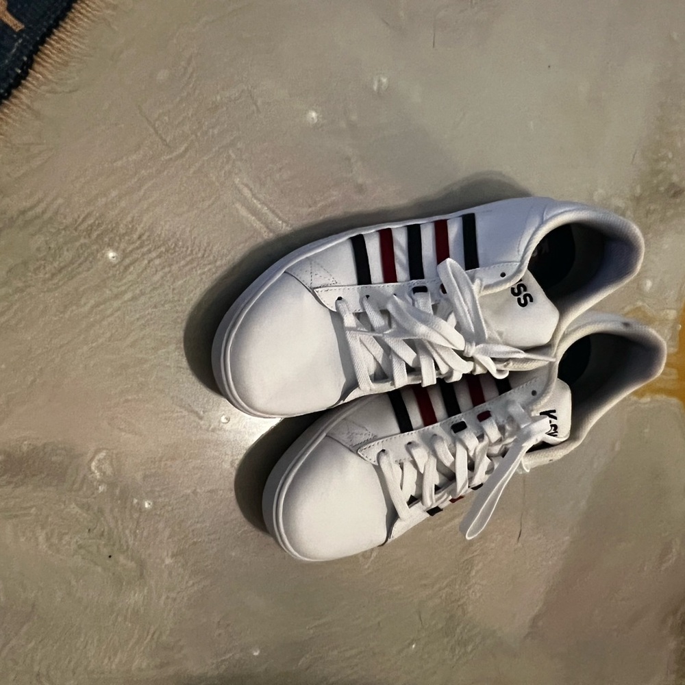 K-Swiss White and Red Athletic Shoes